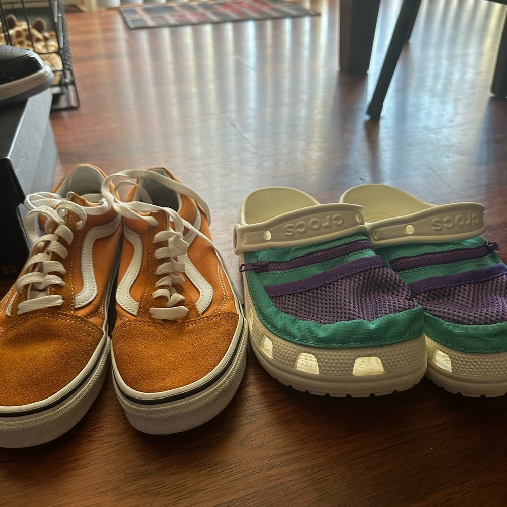 Pair of women’s vans and pair of crocs